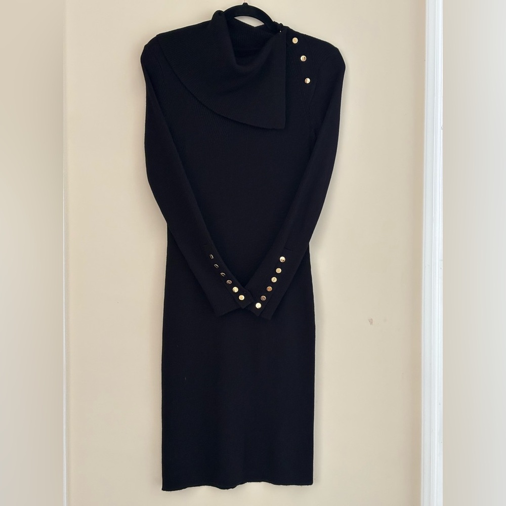 NWOT PAULE KA Black Dress with Gold Button Details
